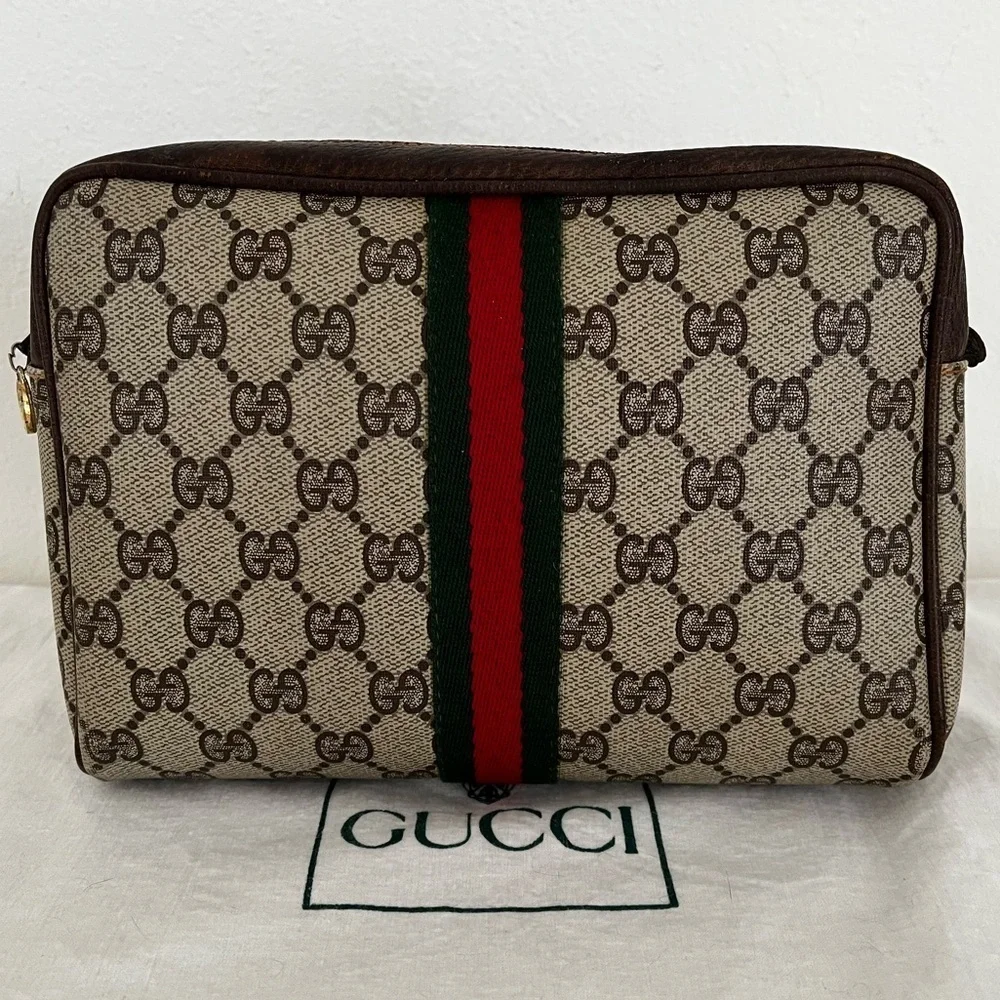 Rare Gucci GG Supreme Sherry Line Cosmetic Pouch Original Interior Late 70s-80
